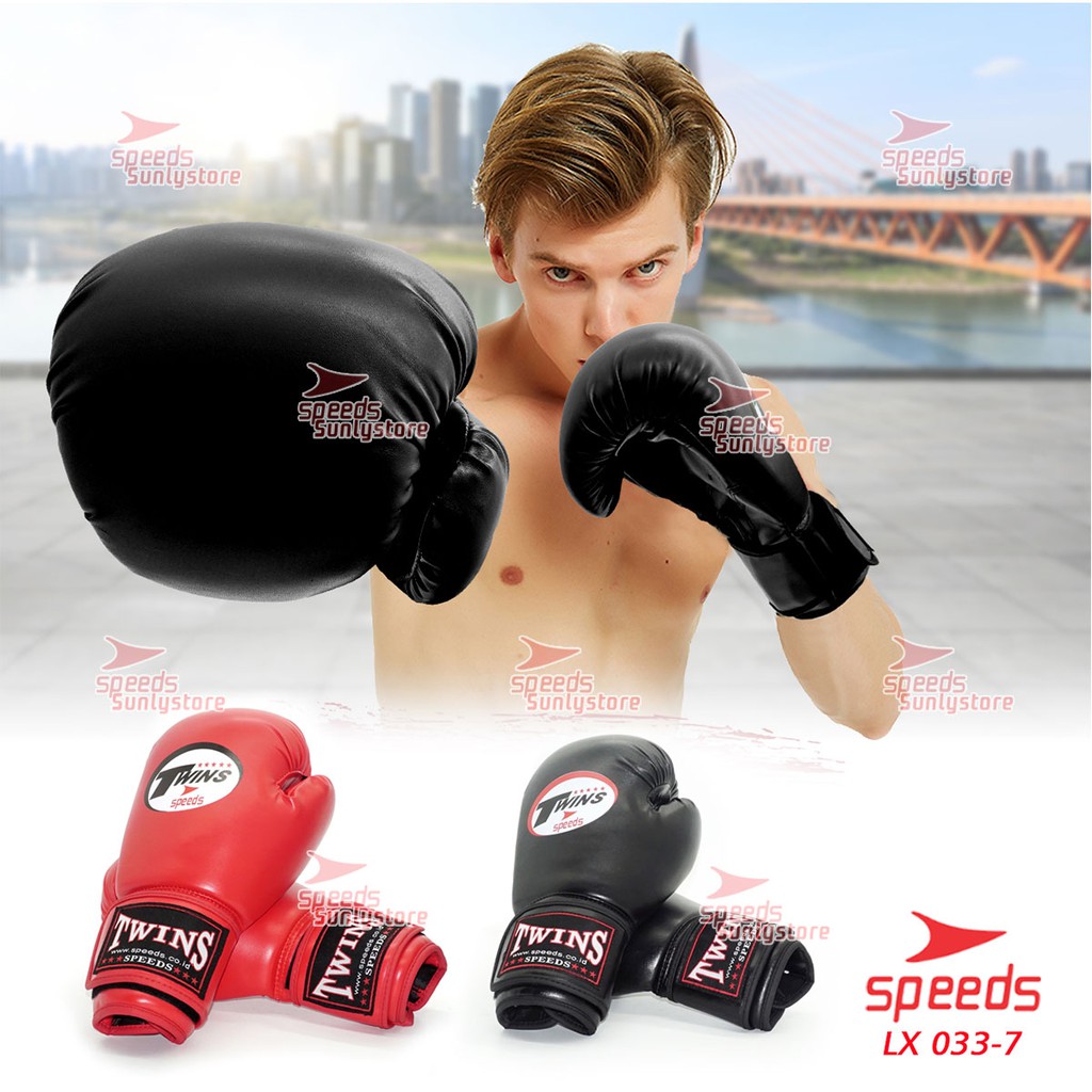 Boxing Gloves Sarung Tinju MMA Muay Thai Glove Boxing Sports Punch Training Import SPEEDS - black