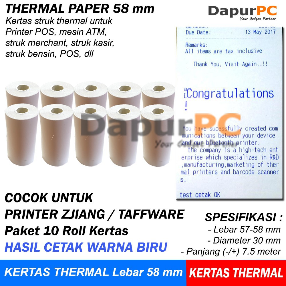 

Cetak BIRU 10 Roll Kertas Thermal Paper 58 x 30 mm untuk ATM Printer