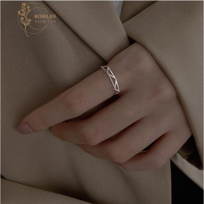 Roselife Cincin Model Terbuka Bahan Sterling Silver 925 Desain Belah Ketupat Gaya Koreakeren Untuk Priawanita