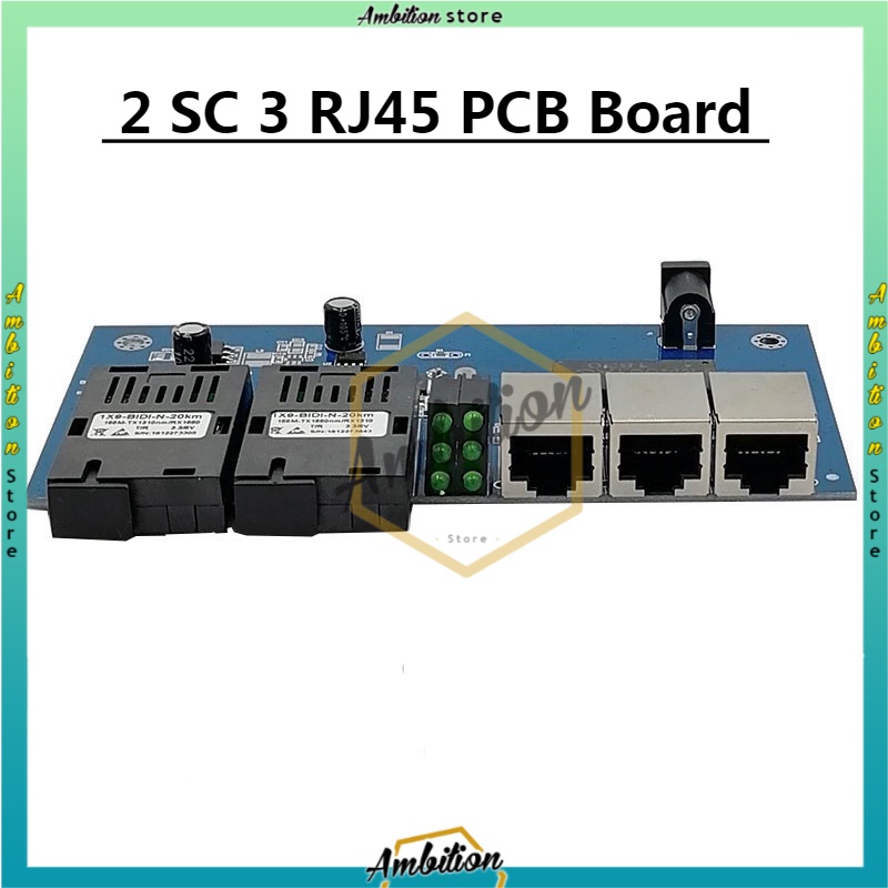 [BISA COD] Switch PCB Board Ethernet 20km Single Mode 3 RJ45 And 2 SC Fiber 10 / 100M PCBA