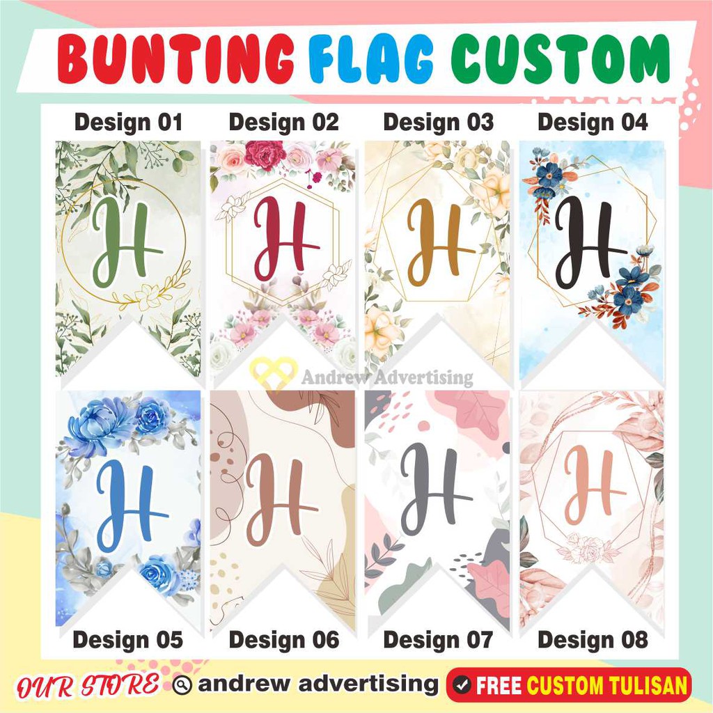 BUNTING FLAG CUSTOM BRIDAL SHOWER / DEKORASI / LAMARAN / BIRTHDAY / WEDDING MURAH