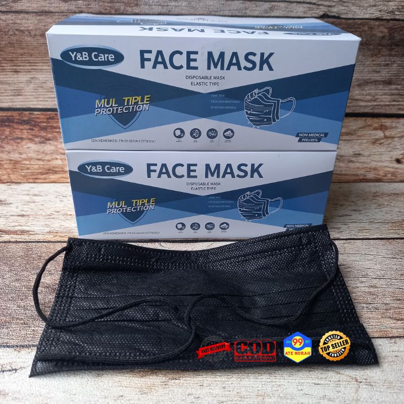 MASKER HITAM 50 pcs/Face mask/MASKER Kesehatan/Pelindung debu