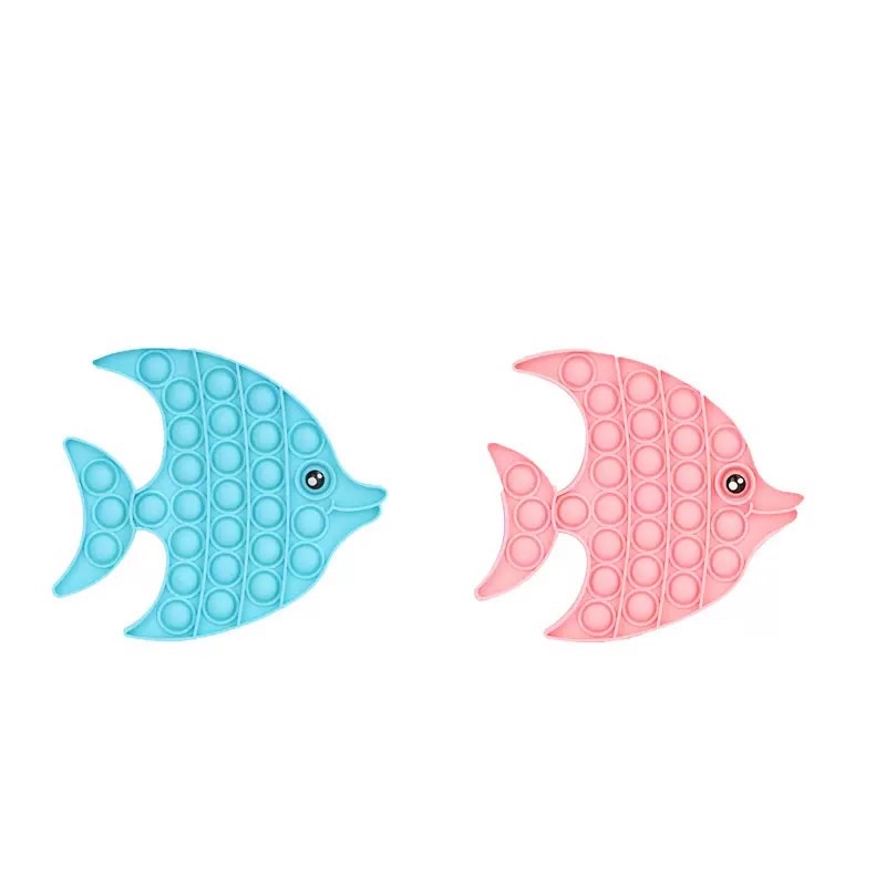 DELUNASHOP/ Pop it Tebal fidget/Mainan popit Mainan anak anti stress pop it rainbow jumbo tetris pop it-Ikan biru