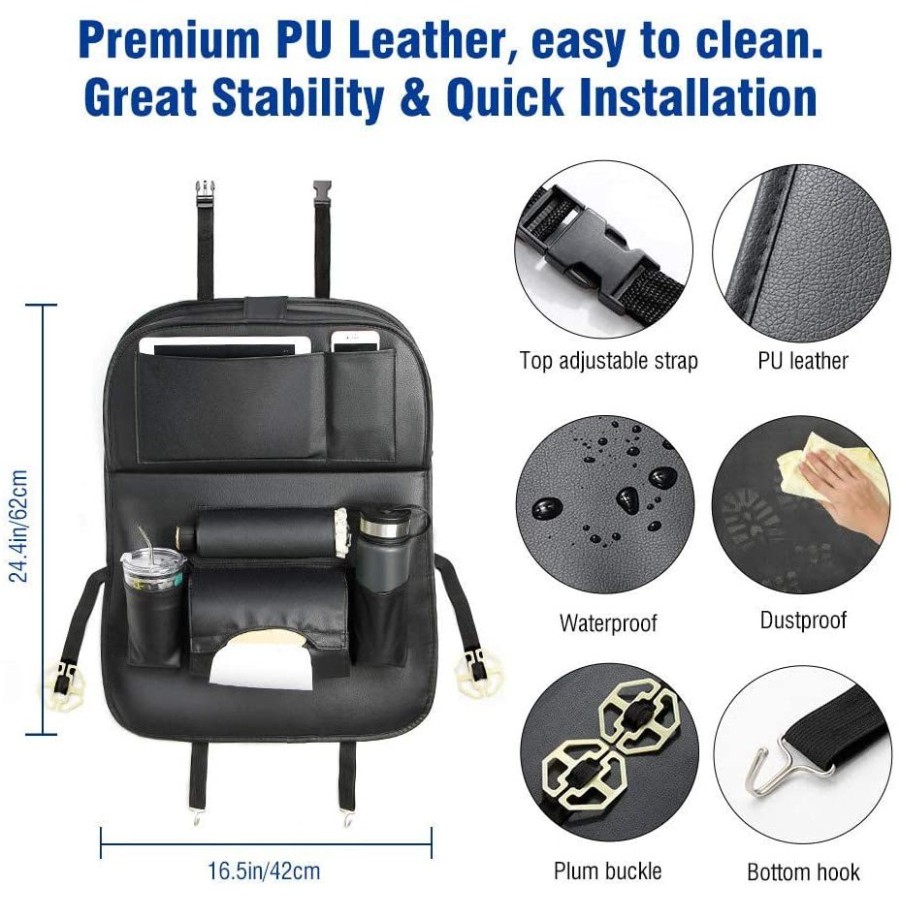 Foldable Car Seat Organiser Meja Lipat Jok Mobil Premium Leather