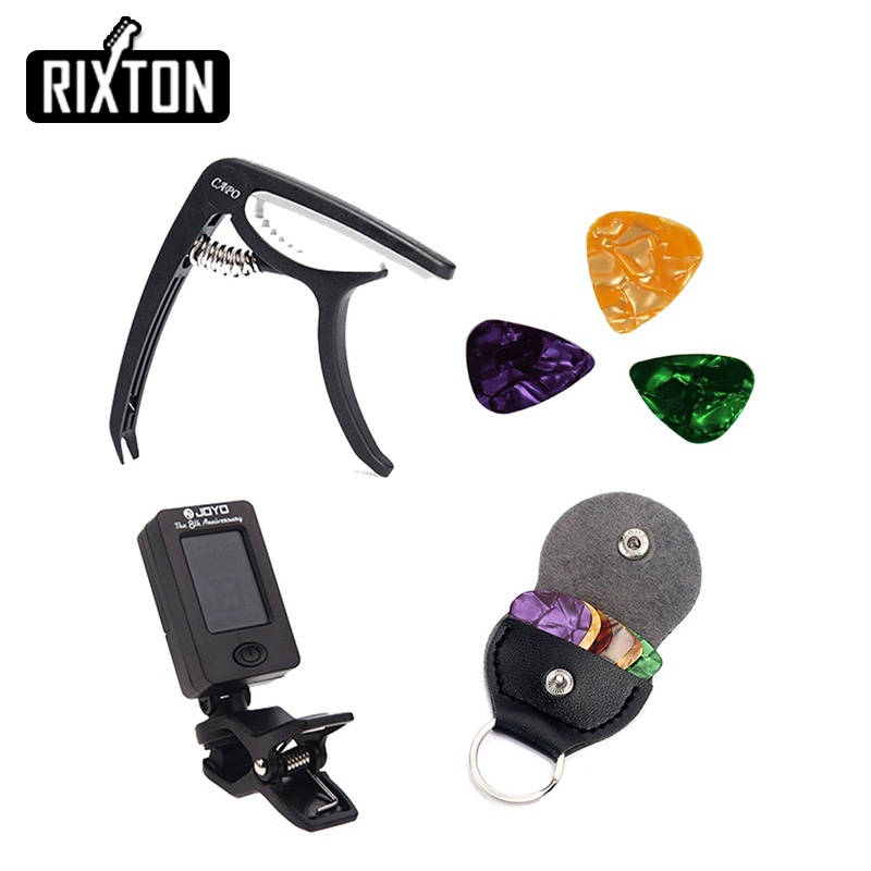 Rixton Guitar Tool 4 Pcs Set Alat Kit Tuner Gitar + Capo + Tas Picks + 7 Seluloid Picks Tuning Capo Guitarra Aksesoris Suku Cadang