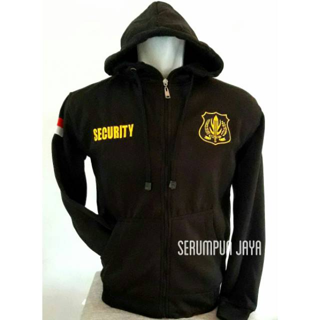 JAKET SECURITY HITAM - SWEATER SECURITY LOGO KUNING - HOODIE ZIPPER SECURITY BORDIR