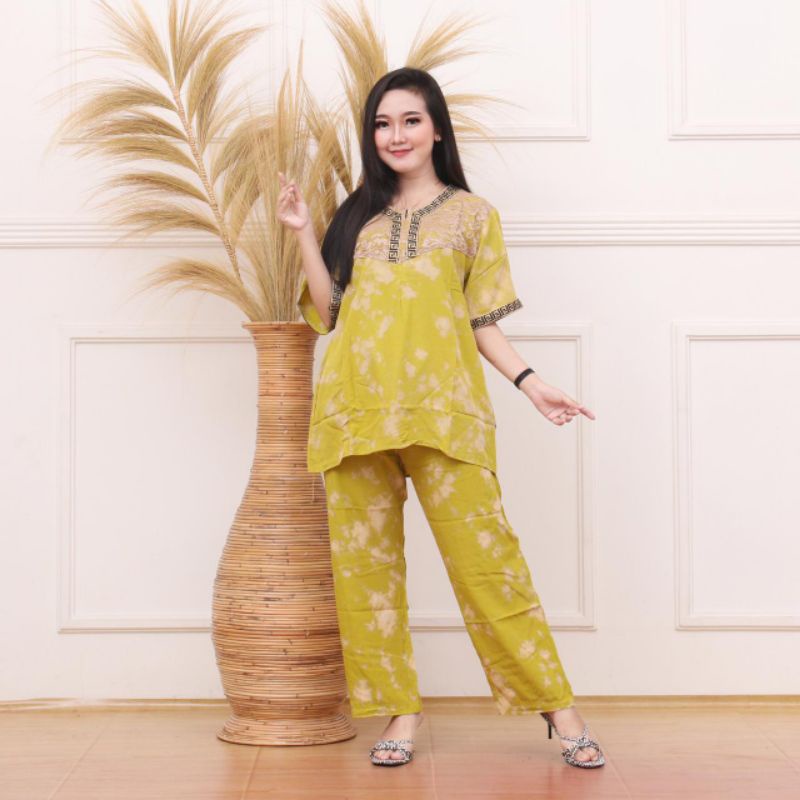 New piyama arab setelan lulu by dlusia / GROSIR SETELAN CP ARAB RENDA LULU BUSUI / DASTER ARAB-Hijau pupus