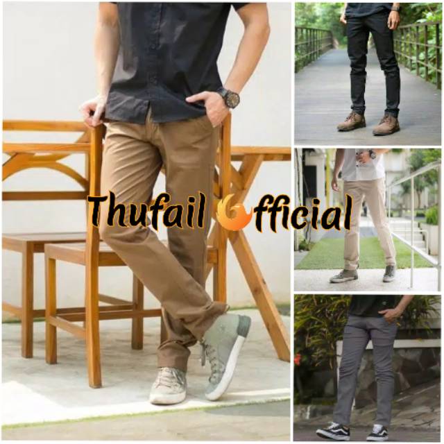 CHINO panjang slimfit SIZE 27-38 promo Hitam Mocca Grey Cream big size