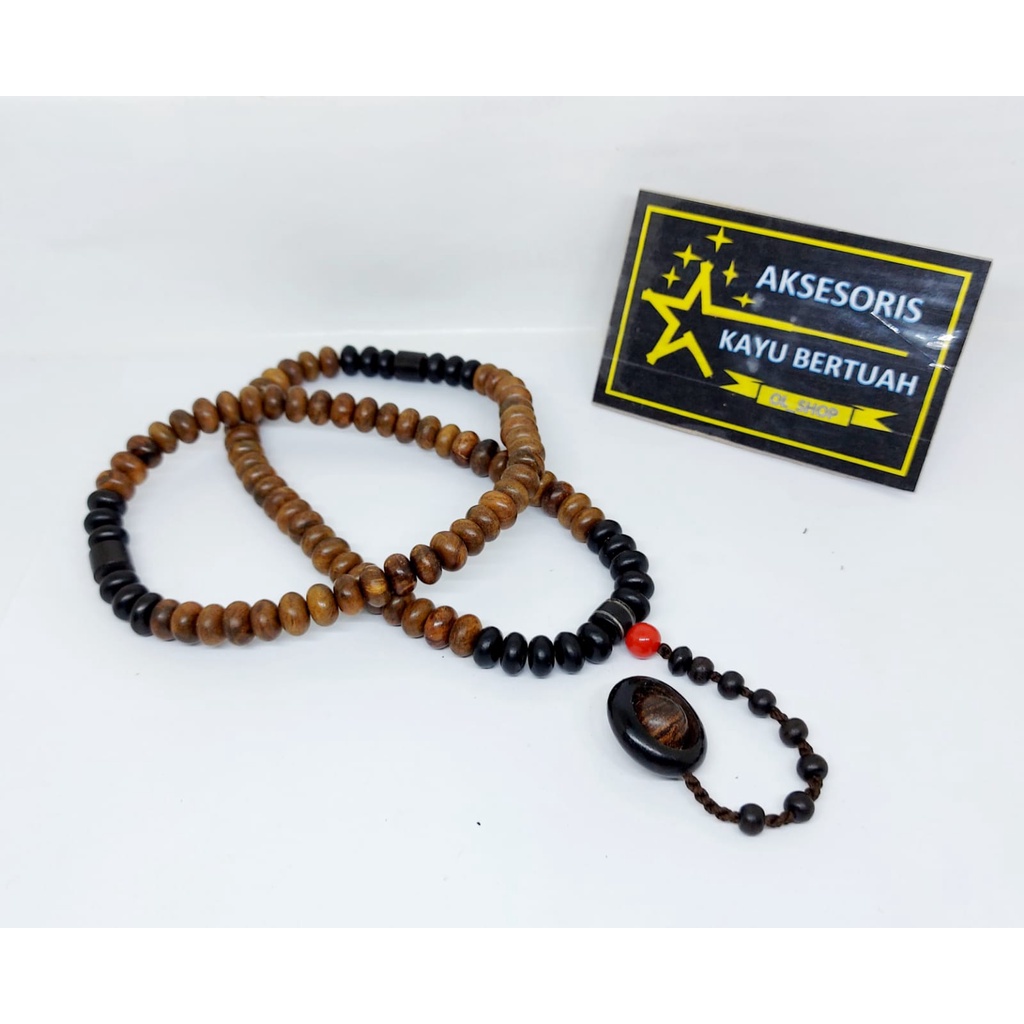 kalung tasbih kayu gaharu kombinasi galih kelor butiran pipi bandul cincin