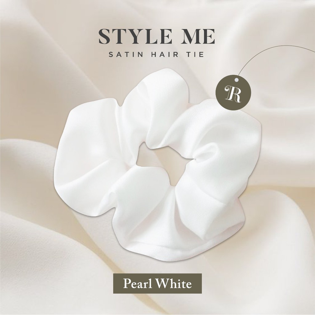 Scrunchies Premium Satin Silk MAXI The Rituale | Ikat Rambut Kuncir Hijab Cepol | Anti Rontok Pusing-White