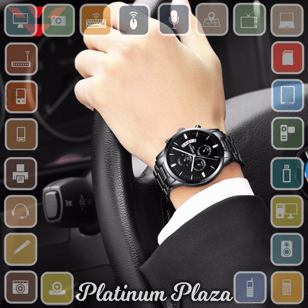 NIBOSI Jam Tangan Kasual Pria - 2309-2 - Black/Silver`LOI3Q5-