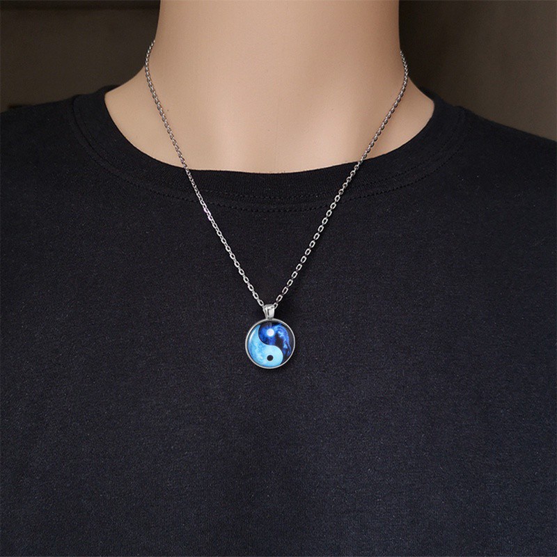 Chinese Feng Shui Bagua Yin Yang Tai Chi Pendant Necklace Flower Butterfly Glass Cabochon Charm Chain Necklace Jewelry|Pendant Necklaces