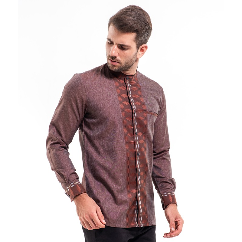 MANLY Baju  Koko Regular  Fit  Etnik Brown Shopee Indonesia