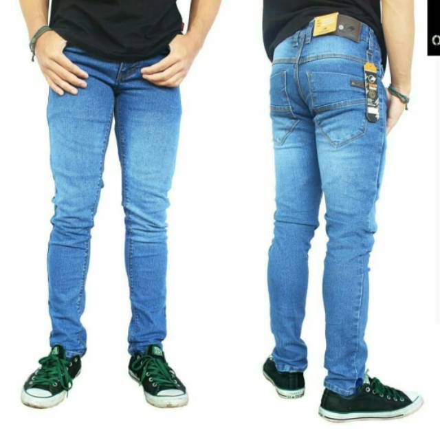 Plain hitam pekat long pants jeans celana panjang stretch ngaret karet bagus mantap melar murah gaya