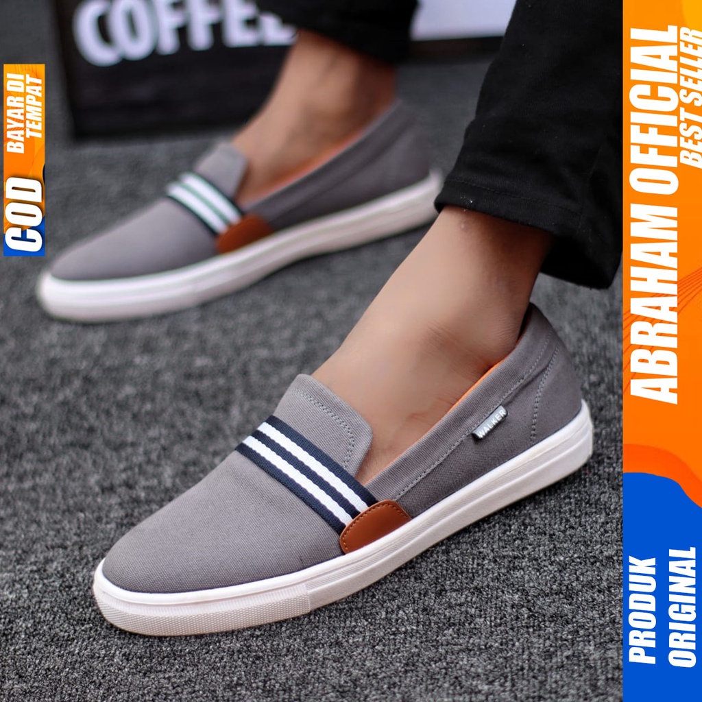 Abraham Kante - Sepatu Slip On Santai Casual Pria Hitam Kanvas Original