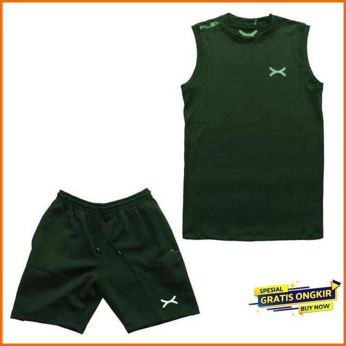 flexzone set training - hijau army - gym fitness lari jogging renang