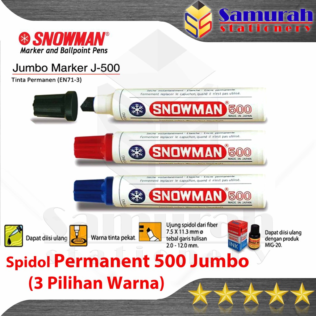 

Spidol Permanent Snowman Marker Jumbo 500 / Permanen Besar ( Pcs ) Hitam / Biru