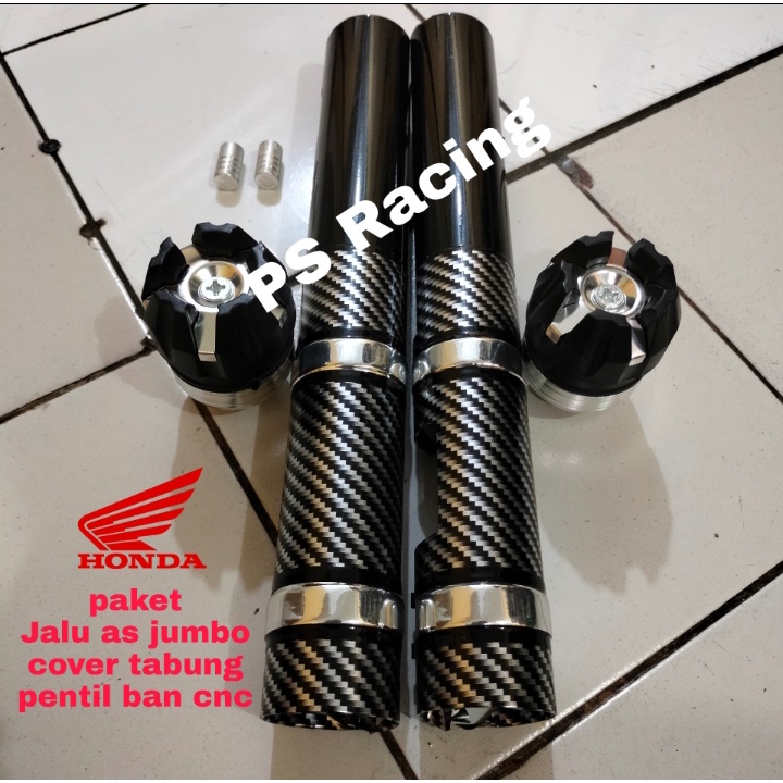 1 SET JALU AS DEPAN JUMBO CNC+COVER TABUNG DEPAN+PENTIL BAN CNC BEAT SCOOPY VARIO SUPRA NEW SPACY-CA