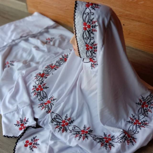 Mukena dewasa terusan lajuran polino bordir motif pari warna marun hitam pink biru tosca