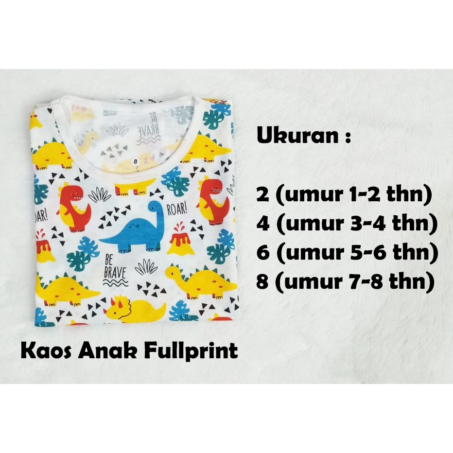 Kaos Anak Lengan Pendek Fullprint Dinosaurus