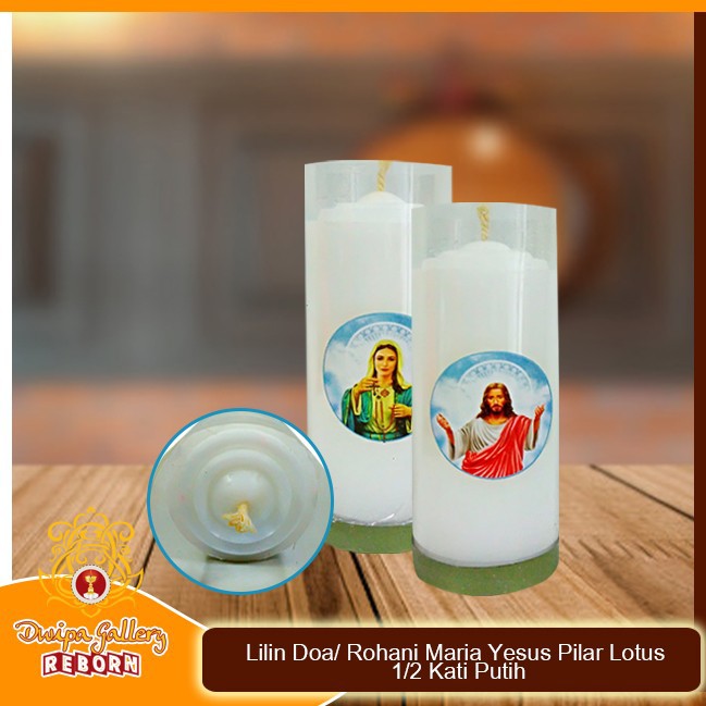 Lilin Doa/ Rohani Maria Yesus Pilar Lotus 1/2 Kati Putih