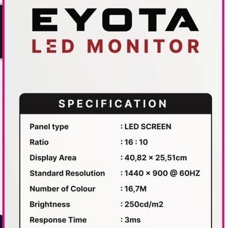 Monitor LED 19inch VGA &amp; HDMI Eyota Garansi Resmi Original