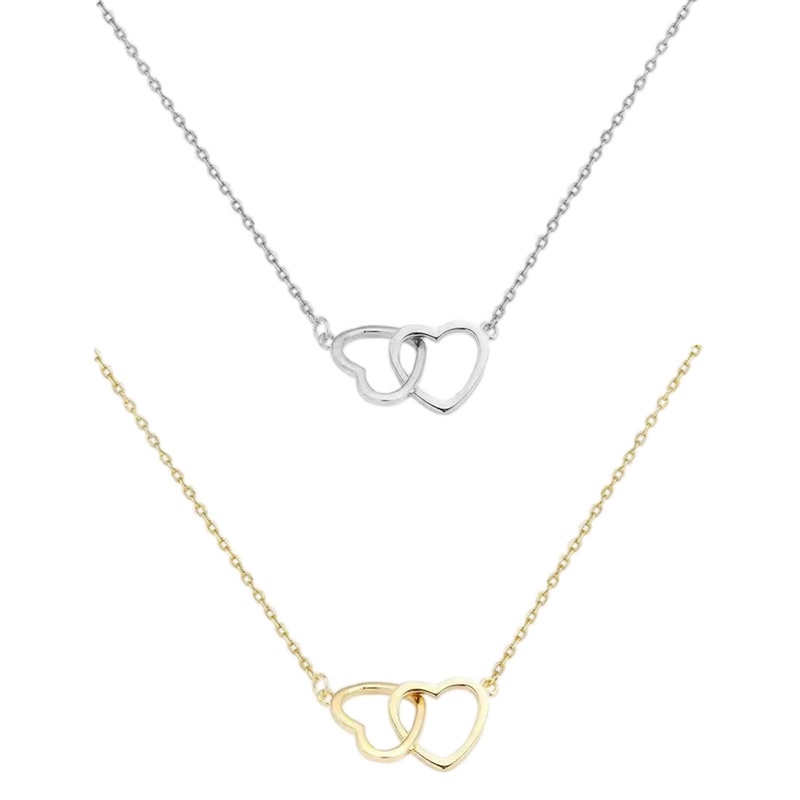 Kalung Choker Rantai Klavikula Desain Hati Ganda Warna Silver Untuk Wanita