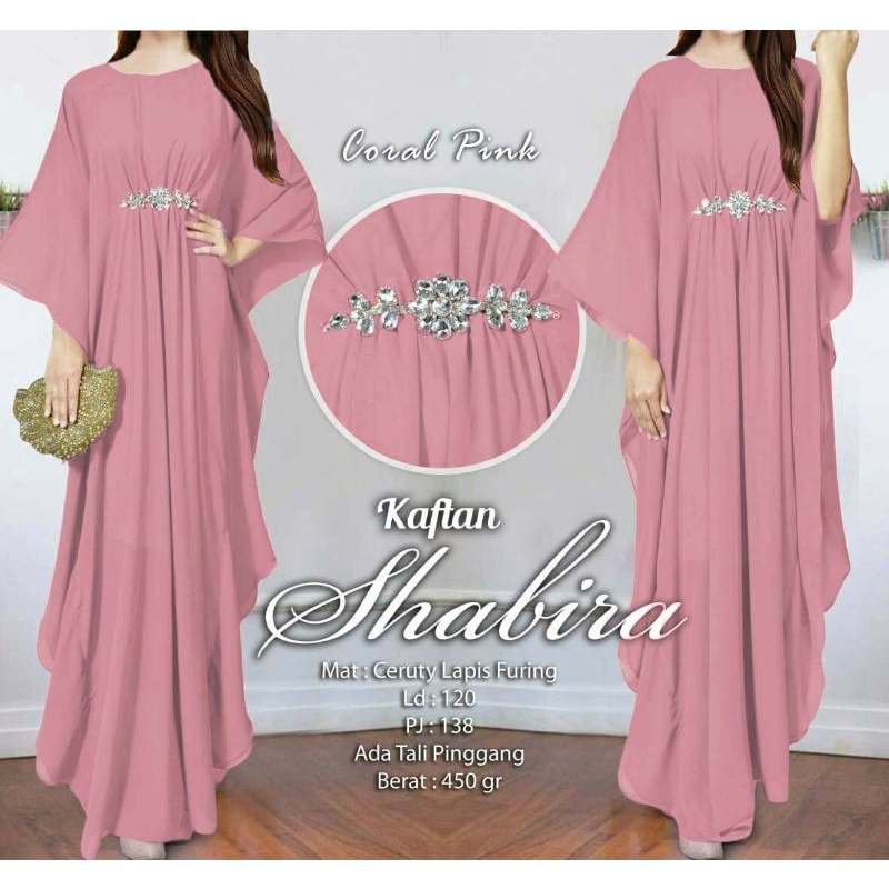 Arnis Shabira Kaftan Original Busui Friendly Ceruty Babydoll-Coral Pink