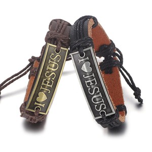 Gelang Jesus Strip Leather Kulit Sintetik