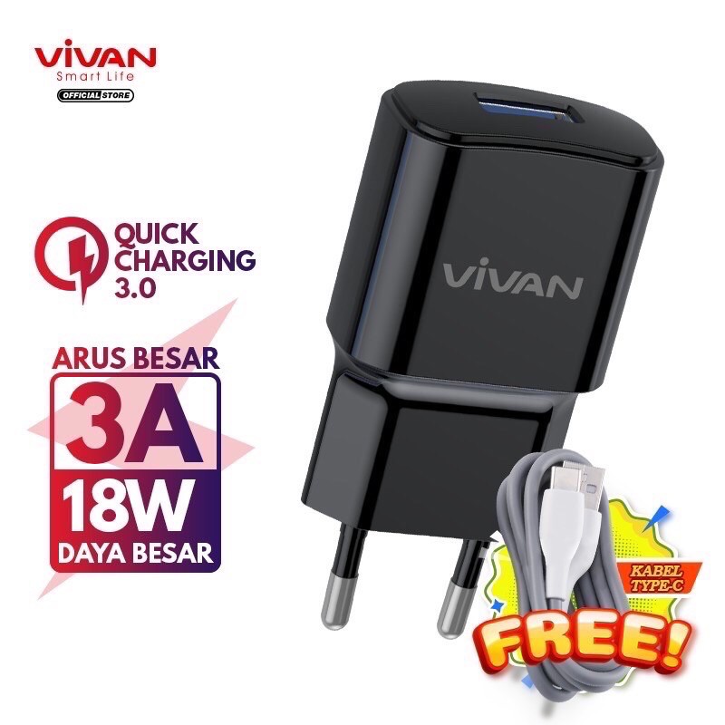 Charger Original VIVAN Fast Charging Power Oval 3.0 Casan Quick Charge 3.0 18W