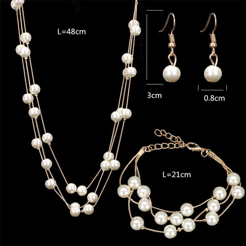 REBUY Rebuy Set Perhiasan Aksesoris Fashion Anting Pernikahan Multilayer Kalung Mutiara