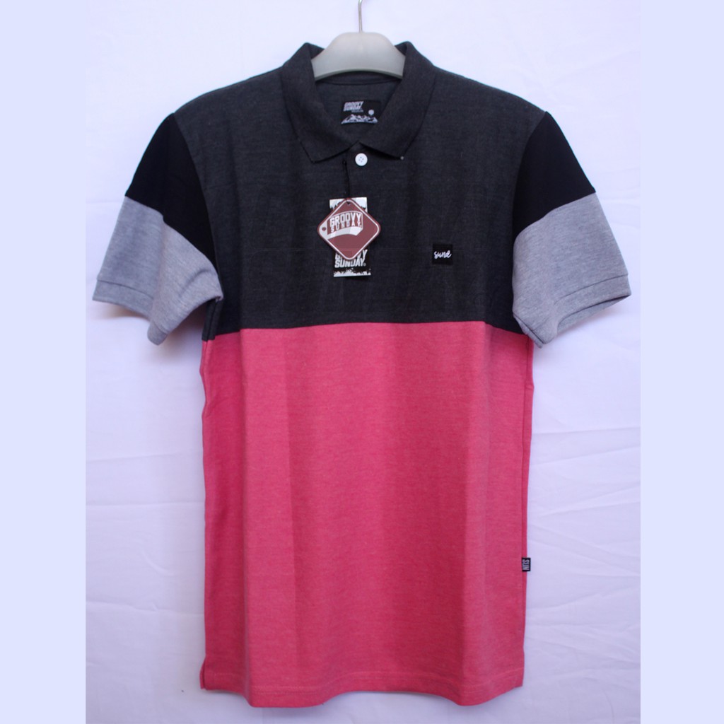 Kaos Polo T-Shirt Groovy Sunday - Black Pink
