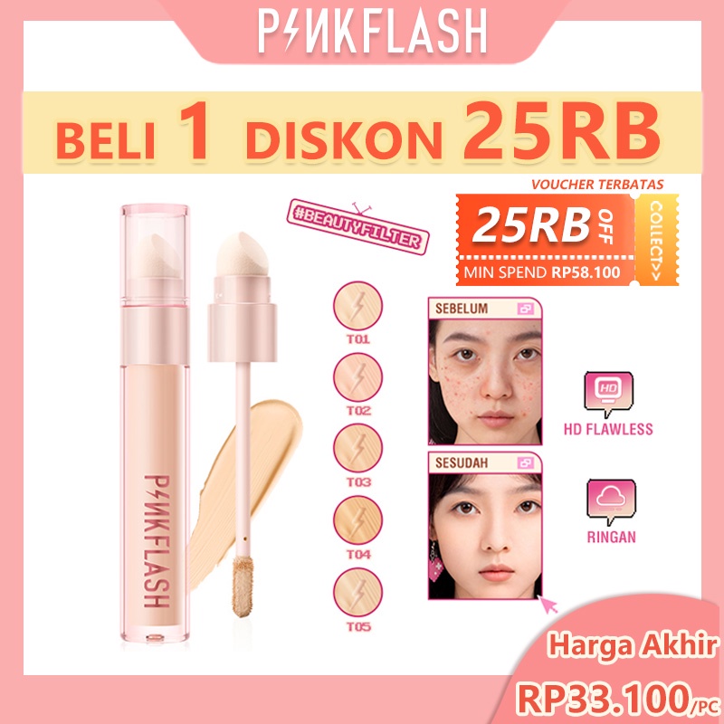 PINKFLASH Double Head Liquid Concealer HD Flawless Burden-free With Sponge Brush Tool Long-Wear Non-cakey Color Corrector