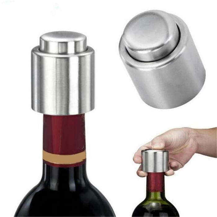 Tutup Botol Wine Vacuum Sealed Silver Bottle Cap Vakum