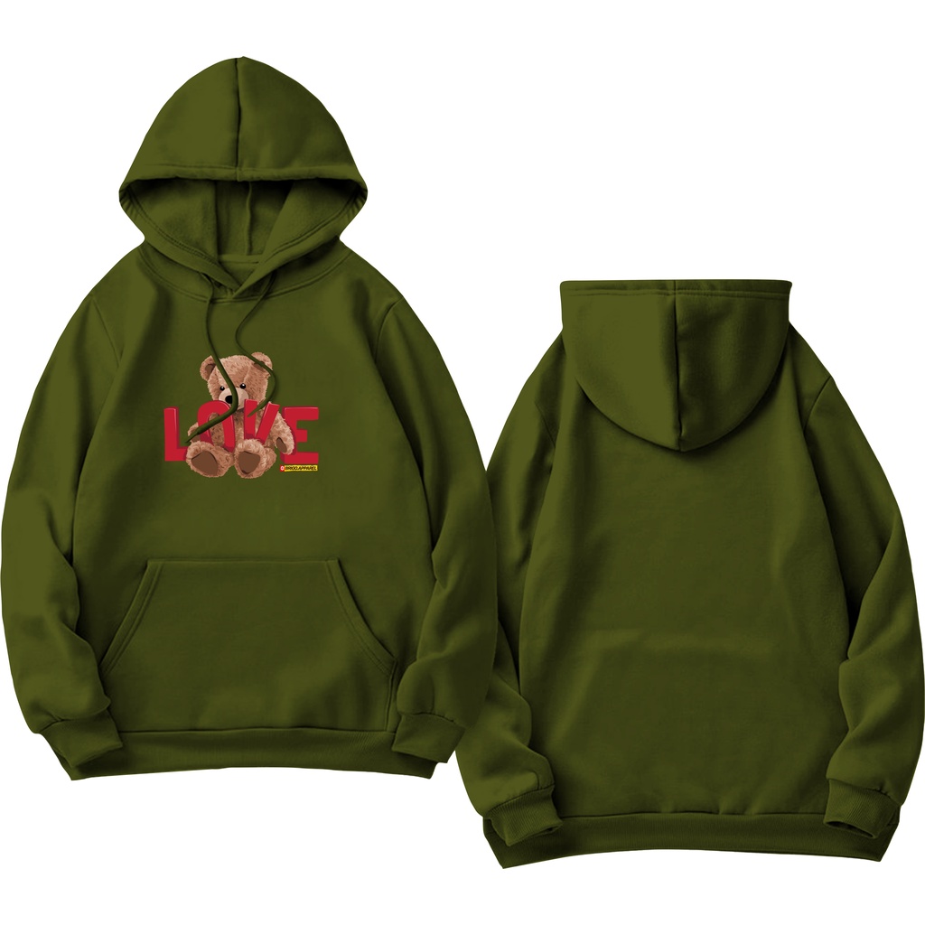BRIGO Jumper Hoodie Beruang Love II Sweater Hoodie BRIGO Sablon DTF Fleece Cotton M-XXL (Pria &amp; Wanita) Free stiker&amp;Gantungan Kunci