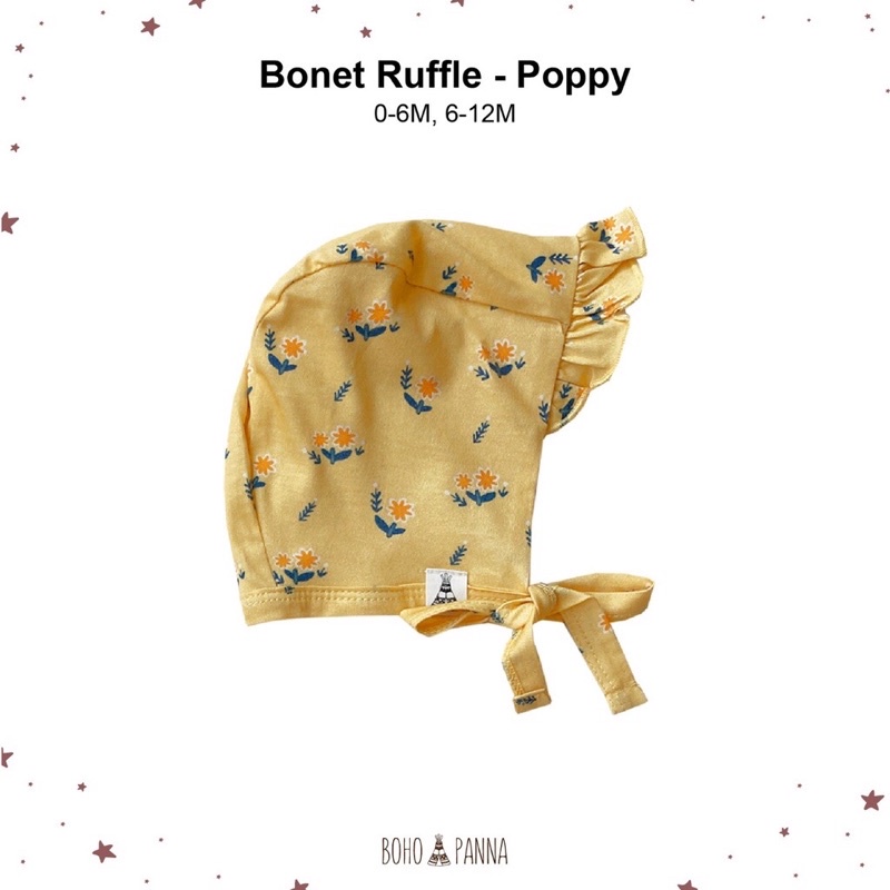 BOHOBABY / BOHOPANNA RUFFLE BONET PRINT printed motif bonnet topi anak bayi perempuan-POPPY
