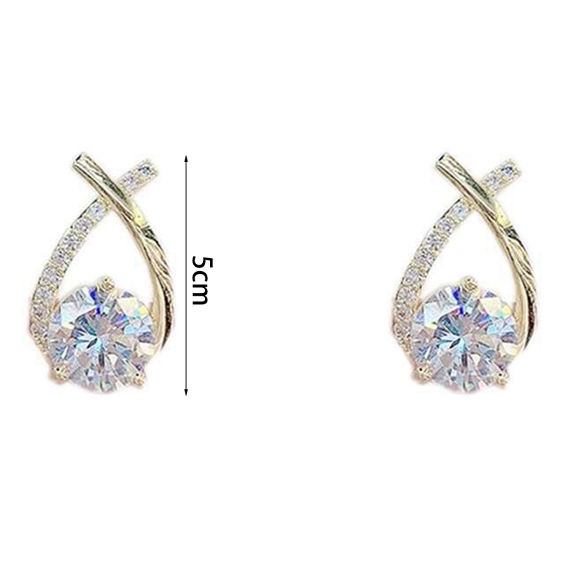 Anting Stud 925 Sterling Silver Model Silang Aksen Zirkon