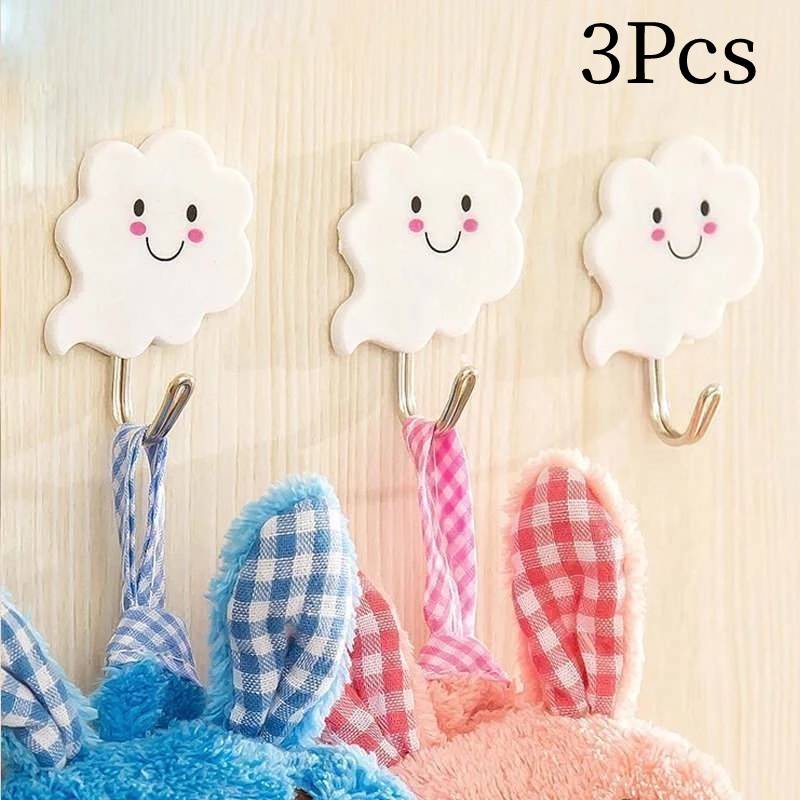 [Home Creative Cloud Shaped Strong Sticky Wall Mounted Storage Hooks] [Multifunction Bathroom Kitchen Self Adhesive Nail-Free Door Hanger Hook]