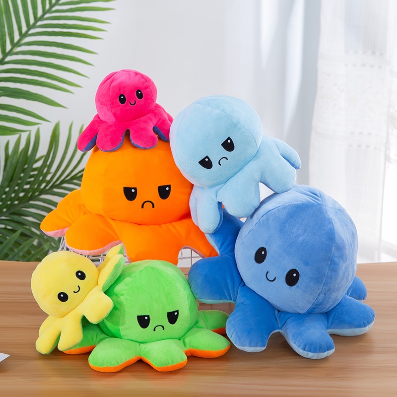 Boneka Gurita Octopus Doll Bisa Bolak Balik Cumi Ekspresi Rainbow Pelangi/Boneka octopus ukuran M