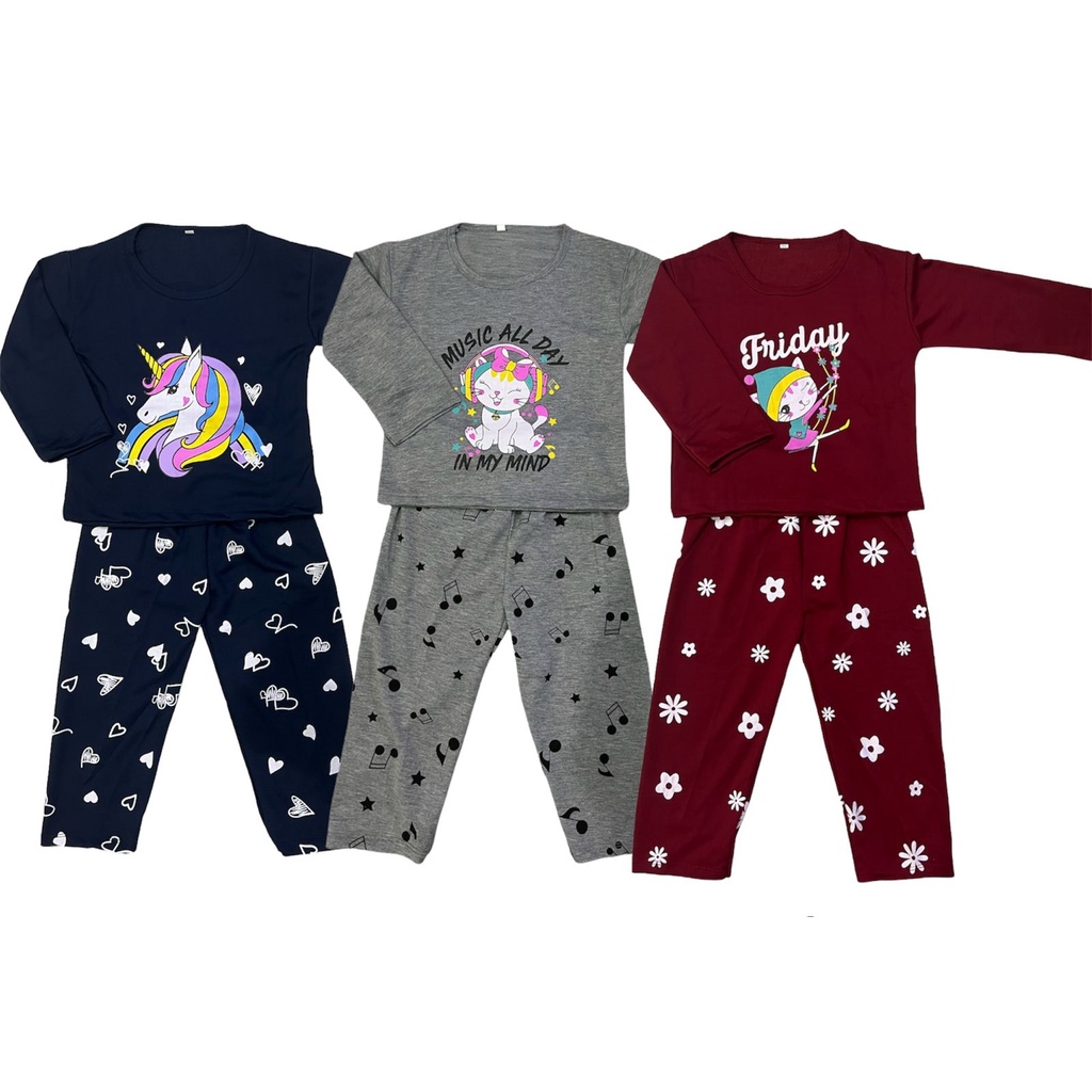 3MOTIF/STELAN ANAK CEWEK PP/BAJU TIDUR ANAK PERUMPUAN USIA 1/2th-7th