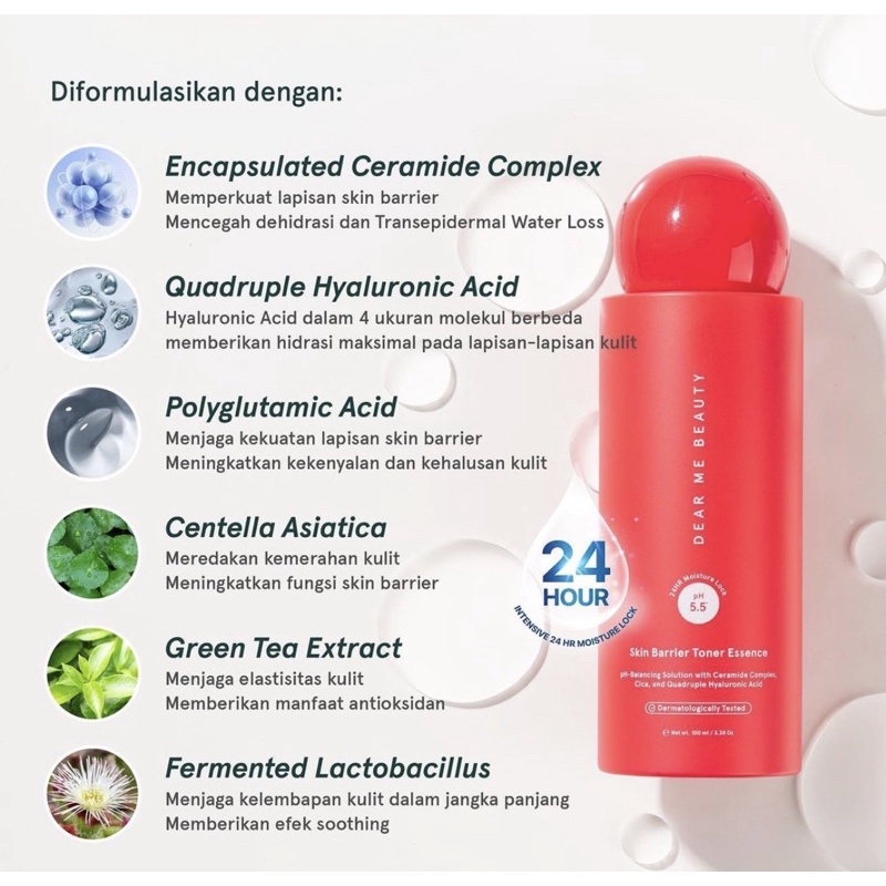 Dear Me Beauty Skin Barrier Face Gel Cleanser 100ml / Toner Essence 100 ml / Sunscreen SPF 50 PA+++ 35 gr - BPOM Halal Original