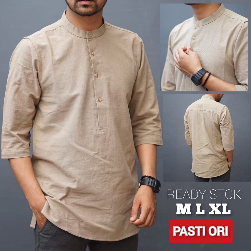 AL HABSYI Kurta Pakistan Linen l Baju Koko kurta Pakistan l Kurta Pakistan lengan tiga perempat l Koko Qurta l Qurta Pria l Qurta lengan tiga perempat l KURTA LS pria lengan tiga perempat polos warna Coksu seri KLTP 002 l BAJU MUSLIM TERBARU 2022