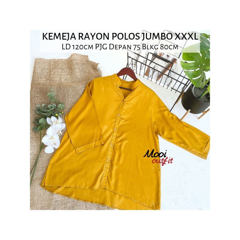 Kemeja Wanita Jumbo Ld 120 Kekinian Bahan Katun Rayon Polos Lengan Panjang Casual Murah