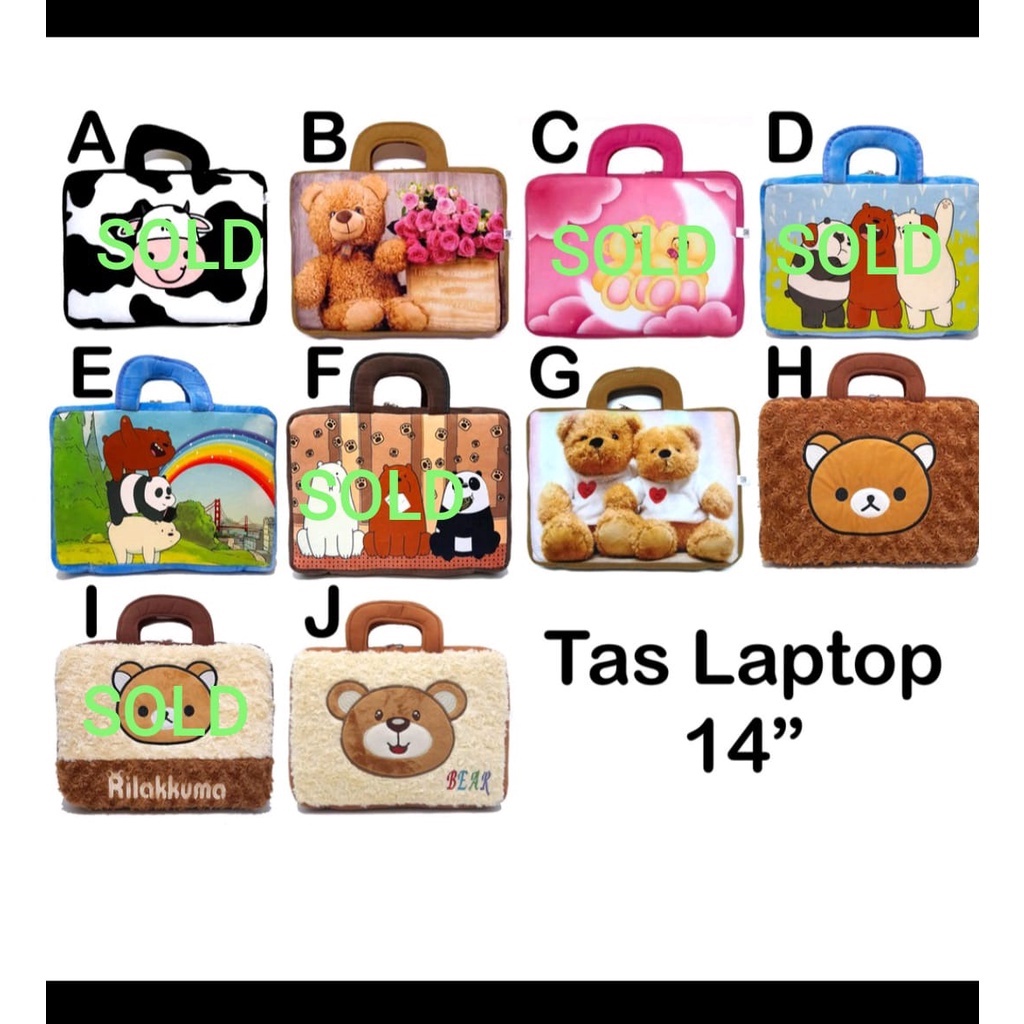 Tas Laptop Bulu Notebook 14&quot; inch Sapi, Beruang, Panda, Teddy bear