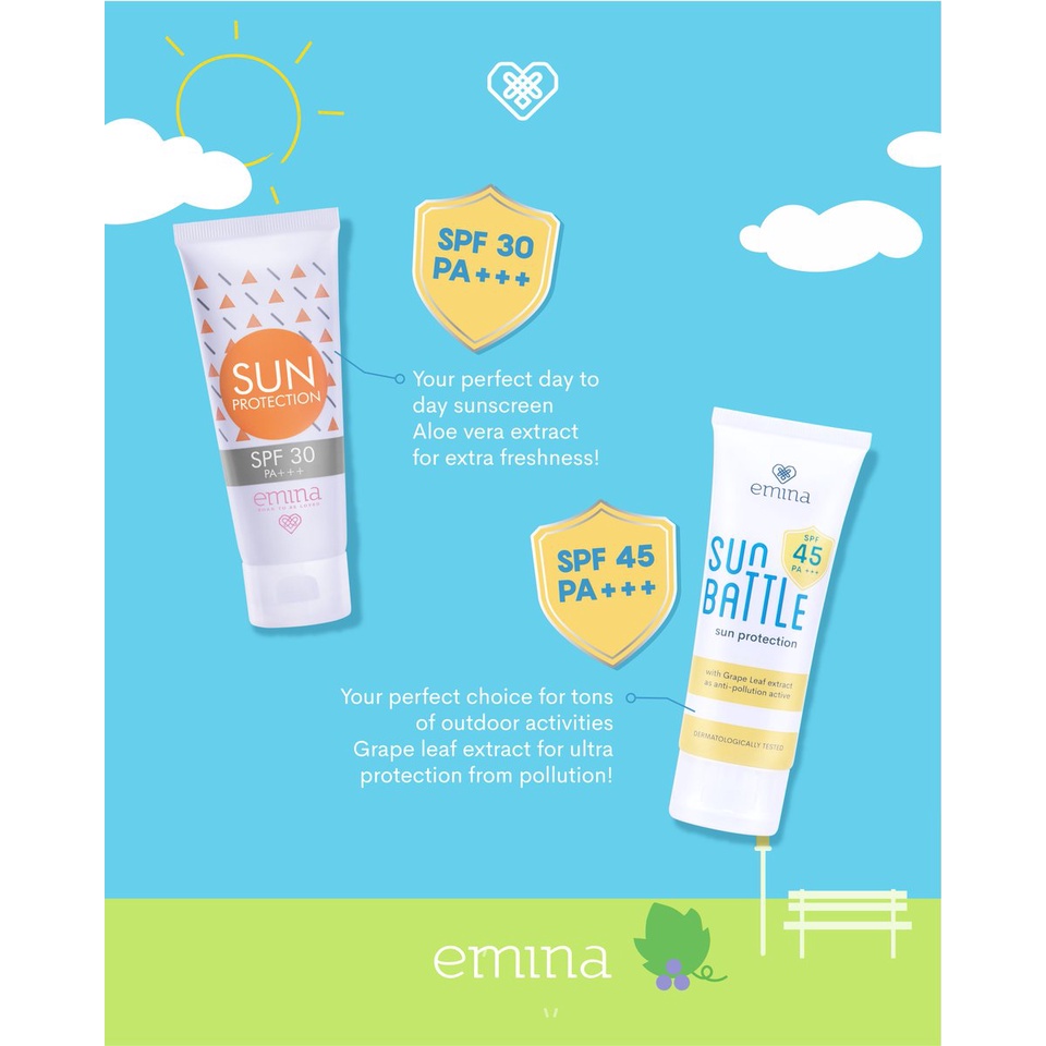 Sunscreen Wajah EMINA Sun Battle SPF 30 /  SPF 45 PA+++ Sun Protection - 60 ml / 30 ml - BPOM - Sunblok Sunblock Sunscren Sunsreen Batle Tabir Surya Skincare Orange Kuning