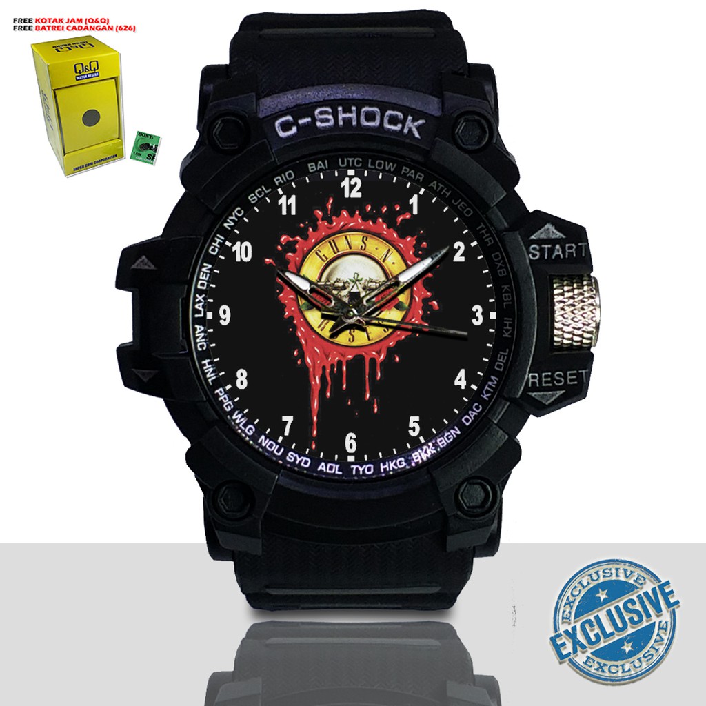 (EXCLUSIVE ) JAM TANGAN GUNS N' ROSES WATER RESIST FREE BOX DAN BATREI - NO.1