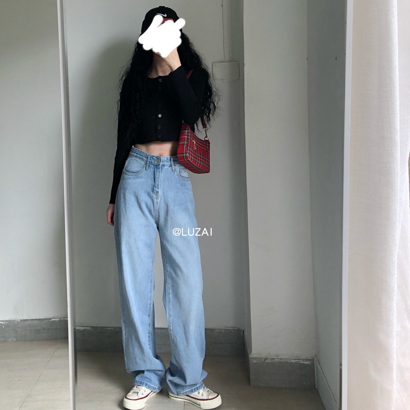 import biru muda high waist murah kekinian celana jeans panjang wanita