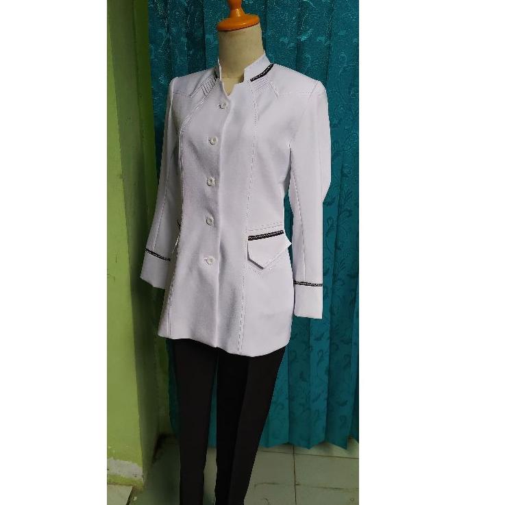 Hot Sell.. SERAGAM DINAS WASKAT PEMDA PNS GURU PDH WARNA PUTIH LIST HITAM ATASAN SAJA KODE 209 210