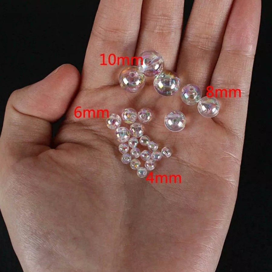 ISI 100PCS MANIK MOTE BULAT AKRILIK CLEAR PELANGI BAHAN KERAJINAN TANGAN DIY CANTIK BERKUALITAS 4MM ATAU 6MM