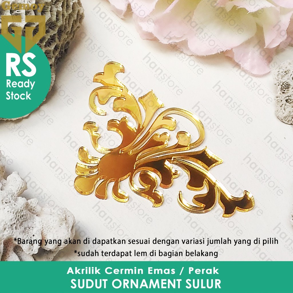 RS 5 6 7 cm Sudut Ornament Sulur Akrilik Cermin Emas/Perak / Mahar / Dekorasi / Seserahan